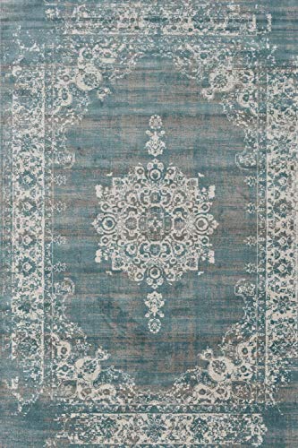 LIFA LIVING 133 x 200 cm Vintage Teppich für Wohnzimmer und Schlafzimmer, Wohnzimmerteppich mit Muster Orientalisch, Blau Grau, aus weicher Wolle