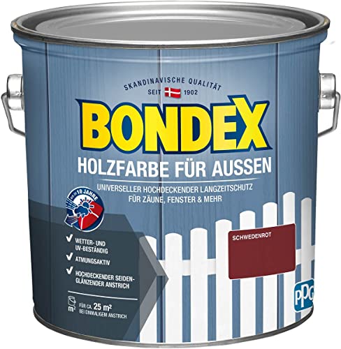 Bondex Holzfarbe für Außen, 2,5 L, Schwedenrot, für ca. 25 m², Wetter- & UV-beständig, atmungsaktiv, seidenglänzend