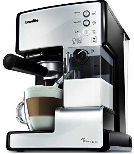 Breville PrimaLatte Kaffee- und Espressomaschine | italienische Pumpe mit 15 Bar | für Kaffeepulver oder Pads geeignet | Integrierter automatischer Milchschäumer | Metallic/Weiß | VCF045X