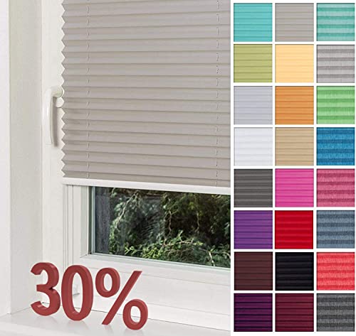 Home-Vision® Premium Plissee Faltrollo ohne Bohren mit Klemmträger / -fix (Grau, B130cm x H120cm) Blickdicht Sonnenschutz Jalousie für Fenster & Tür