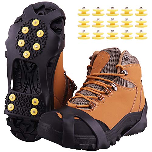 Fesoar Schuhspikes,Schuhkrallen Steigeisen für Schuhe im Winter mit einem 15er-Pack Ersatz-Schneespikes für Damen,Herren und Kinder (Schwarz, M)