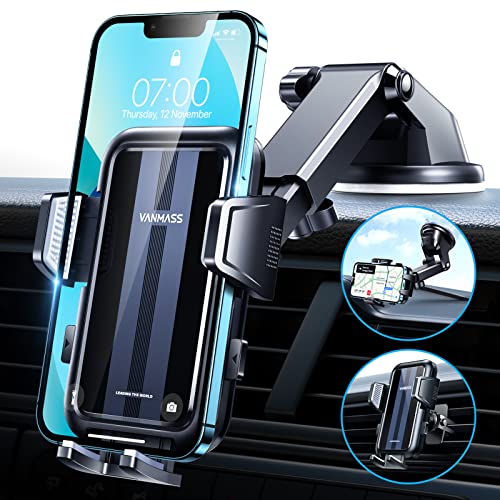 [2022 Pro Version] VANMASS Handyhalterung Auto Saugnapf & Lüftung 4 in 1 [Anti-Vibration] Smartphone Halterung Auto Ultra Sicher Kfz Handyhalterung Universal Autohalterung für iPhone Samsung Huawei
