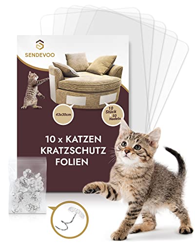 SENDEVOO Katzen Kratzschutz Folien (10er Set) - Extrem starker Halt - Kratzschutz Katze für Sofa, Tür, Wand etc. - Super Robust und flexibel