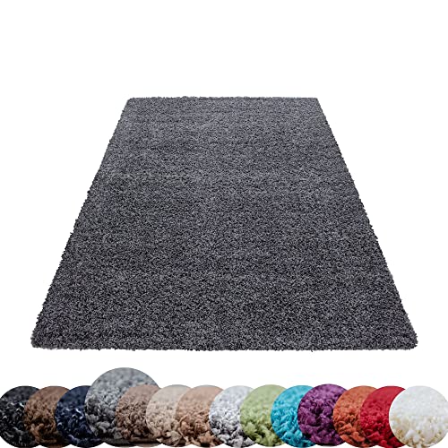HomebyHome Shaggy Hochflor-Teppich Langflor Wohnzimmerteppich Soft Einfarbig in 14 Farben, Farbe:Grau, Grösse:120x170 cm