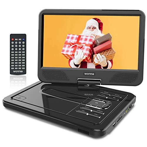 WONNIE 2021-Aufgerüstet 10,5 Zoll Tragbarer DVD Players mit 270° Schwenkbaren Bildschirm und Einer Akkulaufzeit von 4 Stunden, Unterstützt USB,SD, AV In/Out, 3-in-1 Adapter (Schwarz)
