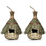 LICHENGTAI 2 Stück Vogelhäus zum Aufhängen, Vogelnest Handgemachtes Weben Gras Bird Nest Gras Hängendes Vögel Haus für Wellensittich Meise, Kanarienvogel, Amsel, Hummingbird