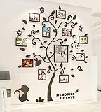 Wandaufkleber Baum Wandtattoo 3D DIY Familie Bilderrahmen Foto Sticker Familie Wandbilder Wandkunst für Hause Wohnzimmer Schlafzimmer Kinderzimmer Kindergarten (Schwarz,M-160*132cm)