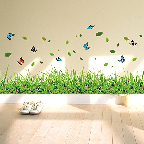 ufengke® Grünes Gras Blumen Schmetterlinge Wandsticker, Wohnzimmer Schlafzimmer Baseboard Entfernbare Wandtattoos Wandbilder