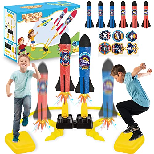 McNory Rakete Luftdruck,Stomp Rocket,Druckluftrakete Spielzeug mit 6 Schaumraketen,Raketen Spielzeug für Kinder,Rocket Launcher Toy,Outdoor Spielzeug für Kinder,für Jungen und Mädchen ab 3-12 Jahre