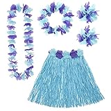 'BLUE HAWAIIAN SET' (hula skirt with flower belt, flower lei, crown, 2 bracelets) -