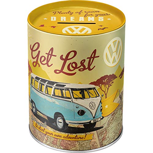 Nostalgic-Art Retro Spardose, Volkswagen Bulli – Let's Get Lost – VW Bus Geschenk-Idee, Sparschwein aus Metall, Vintage Blech-Sparbüchse, 1 l