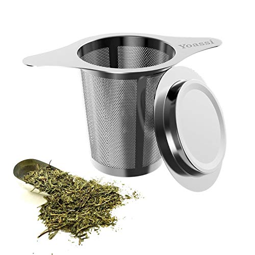 Yoassi Premium Teesieb mit Deckel und Doppel-Griff, Edelstahl Teefilter für Tasse/Teekanne/Töpfe/Tee-Schalen - Ø 60mm