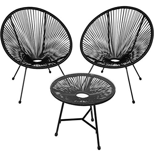 TecTake 800989 2er Set Acapulco Stuhl mit Tisch, Gartenmöbel Set im Retro Design, Indoor und Outdoor, Lounge Sessel für Garten Balkon und Terrasse (Schwarz | Nr. 404410)