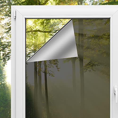 Spiegelfolie für Innen - Oder Außenfenster Spiegelfolie Fenster Sichtschutz Selbstklebend Selbstklebende Silber Reflektierende Sonnenschutzfolie Fenster Innen Sonnenschutzfolie 90 x 200 cm