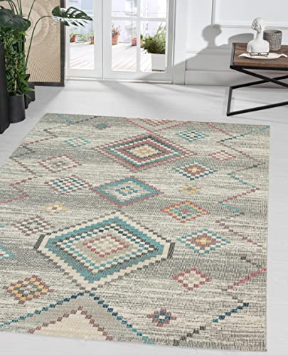 the carpet Palma robuster Teppich, Flachgewebe, modernes Design, ideal für Küche und Esszimmer, Vintage-Optik, Used-Look, besonders flach, auch für den Außenbereich, Creme, 160 x 230 cm