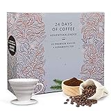 Erlebnis Kaffee Adventskalender 2022 'Filterkaffee'- mit Keramik Filter, Kaffee Bohnen gemahlen, Kaffee Geschenk und Probierset