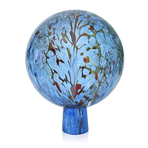 Lauschaer Glas Gartenkugel Rosenkugel aus Glas mit Granulat aquablau h 19cm,d 15cm mundgeblasen handgeformt