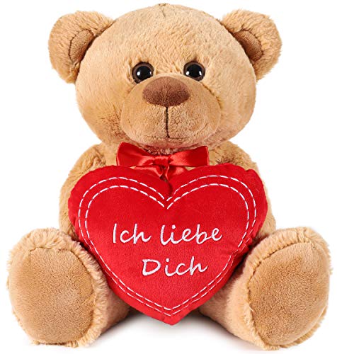 Brubaker Teddy Plüschbär mit Herz Rot - Ich Liebe Dich - 35 cm - Teddybär Plüschteddy Kuscheltier Schmusetier - Braun Hellbraun