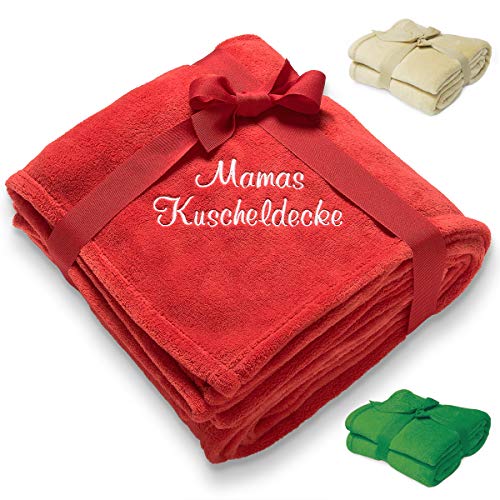 Diamandi Kuscheldecke mit Namen Bestickt | 180 x 130 cm | rot, grün, Sand oder Bordeaux | personalisiert mit Wunsch-Text | kuschelige Geschenkidee für Baby & Mama