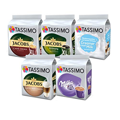 TASSIMO Creamy- Kaffee Paket Jacobs Krönung Crema Milka 5 Packungen 64 Portionen