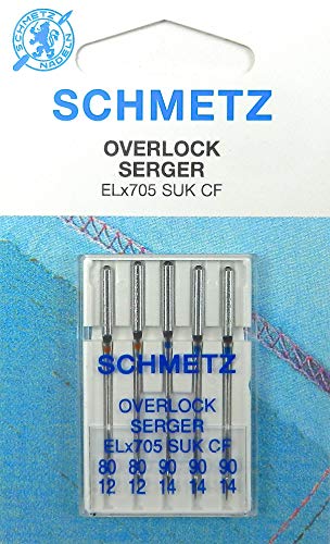 5 Schmetz Nähmaschinen Nadeln für Overlock Maschinen ELx705 SUK CF Stärke 80/12 und 90/14