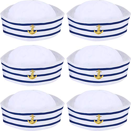 6 Stück Matrosenmütze Kapitänsmütze Marine Hut Blau mit Weißen Segelhüten für Kinder Marine Kostüm Zubehör, Verkleidung Party (Klassischer Stil)