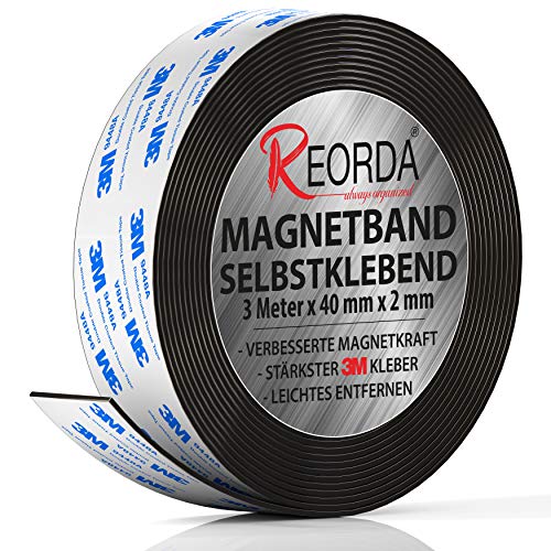 Reorda® Magnetband selbstklebend | Höchstmögliche Haftkraft durch stärksten 3M-Kleber | Magnetband mit optimierter Magnetkraft durch Anisotropic Material | Anwendbar in Küche, Schule & Büro