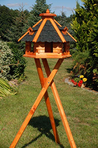 Deko-Shop-Hannusch Vogelhäuschen, Vogelhaus mit Bitumschindeln, behandelt mit Ständer, Vogelfutterhaus mit Futtersilo, Silo