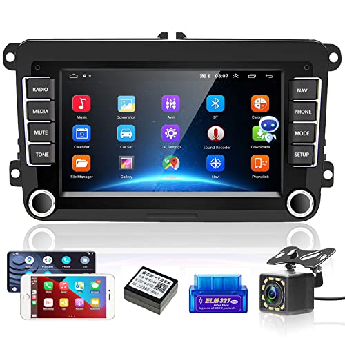 Android Autoradio 2 din für VW mit Carplay und Android Auto, AI Intelligente Stimme 7 Zoll Touchscreen Auto Multimedia Player Bluetooth/Rückfahrkamera/Canbus/OBD 2/GPS Navi/WiFi/FM RDS Radio/AUX/USB