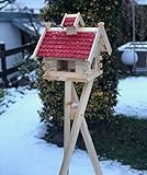 DARLUX Rechteckiges Vogelhaus M - XL wetterfest aus Holz Vogel Futterstelle Haus mit und ohne Ständer (Größe L mit Ständer, Natur - Rot)