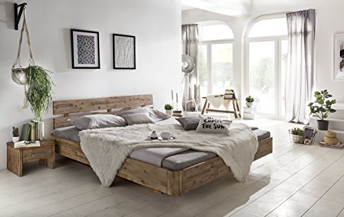Woodkings® Holzbett Bett 180x200 Hampden Doppelbett Schlafzimmer Massivholz Design Holz Schwebebett Massive Naturmöbel Echtholzmöbel günstig (Akazie gebürstet)