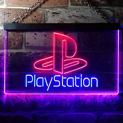 zusme Playstation Game Room Kid Neuheit LED Neon Schild Neonlicht Blau + Rot W40cm x H30cm