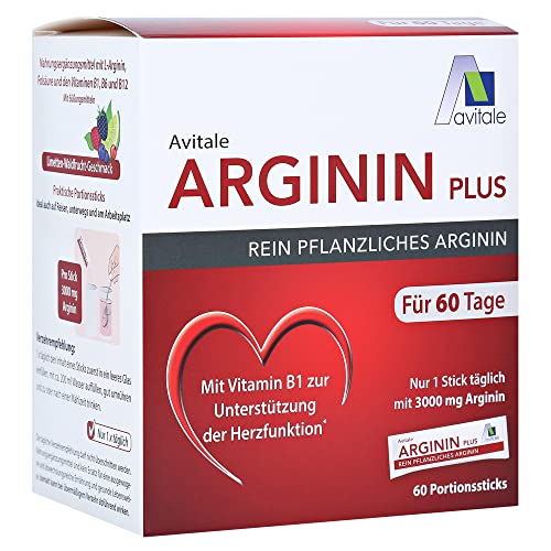 Avitale Arginin plus Sticks zur Herstellung einer Trinklösung mit 3000 mg rein pflanzlichem Arginin, Vitamin B1, B6, B12 und Folsäure, 354 g