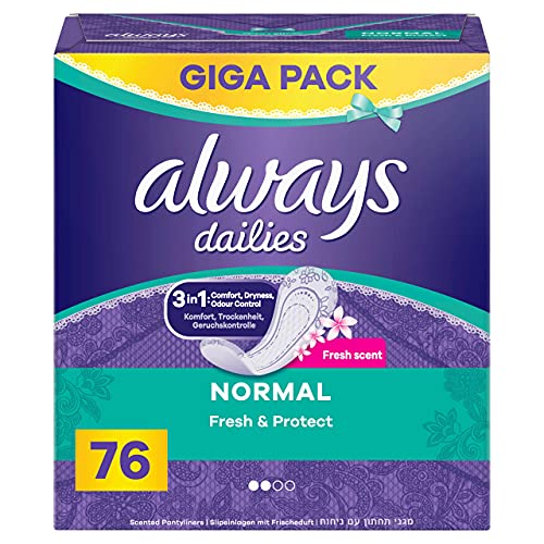 Always Dailies Slipeinlagen Damen Fresh & Protect Normal (76 Binden) Giga Pack, mit dezentem Duft, atmungsaktiv, flexibel und komfortabel mit saugfähigem Kern