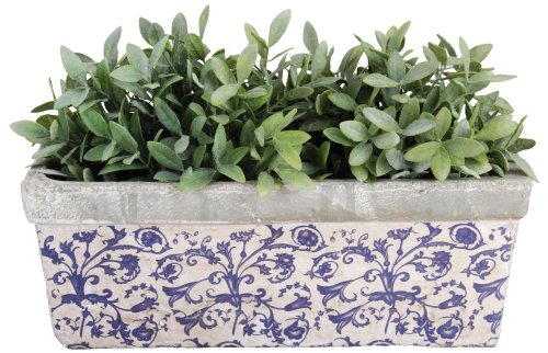Esschert Design 2 Stück Balkonkasten, Blumenkasten aus Keramik in blau-weiß, ca. 40 cm x 16 cm x 15 cm