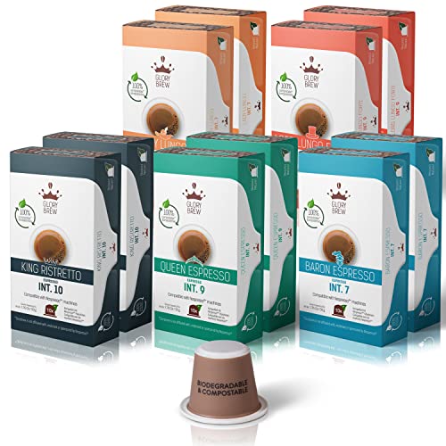Glorybrew - 100 kompostierbare Kaffeekapseln Nespresso kompatibel - biologisch abbaubare nachhaltige Kapseln