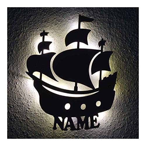 Led Design Schiff Nachtlicht Piratenschiff Lampe, Geschenkidee mit Namen