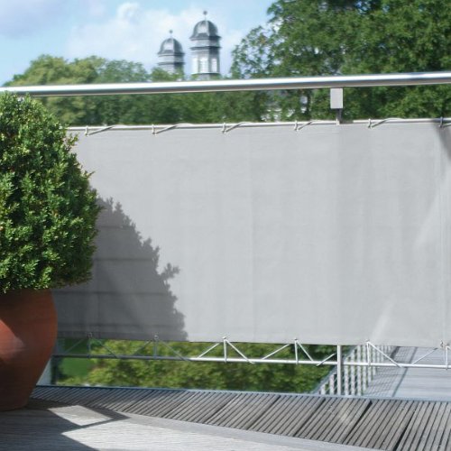 Floracord 12-75-50-07 Hochwertige Balkonumrandung aus Polyesterstoff 75 x 500 cm mit Zubehör montagefertig, silbergrau