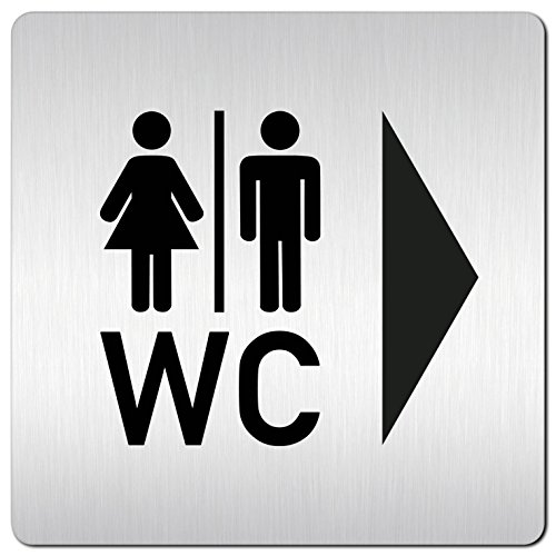Türschilder24 XXL Schild - Türschild • 125 x 125 mm • WC + Toiletten Piktogramm Pfeil Richtungspfeil Wegweiser • 1,5 mm Aluminium Vollmaterial • 100% Made in Germany (Richtungspfeil rechts)