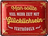LANOLU Retro Blechschild 'Zeit mit Glücklichsein vertrödeln', vintage Metallschilder mit Sprüchen, Shabby Chic Deko Küche und Garten, lustige Schilder aus Metall 15x20cm