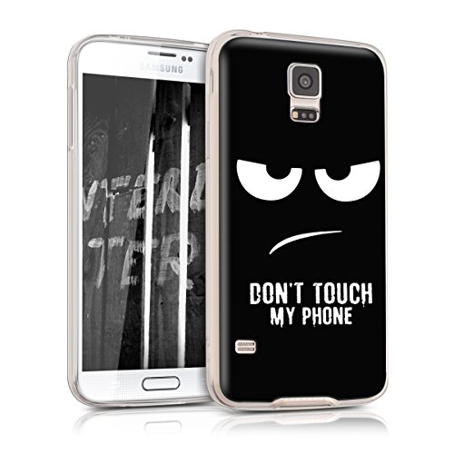 kwmobile Hülle kompatibel mit Samsung Galaxy S5 / S5 Neo - Handyhülle Silikon Case - Don't Touch My Phone Weiß Schwarz