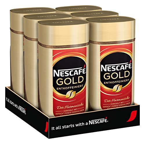 NESCAFÉ Gold Entkoffeiniert, löslicher Bohnenkaffee aus erlesenen Kaffeebohnen, ohne Koffein, vollmundig & aromatisch, 6er Pack (6 x 200 g)