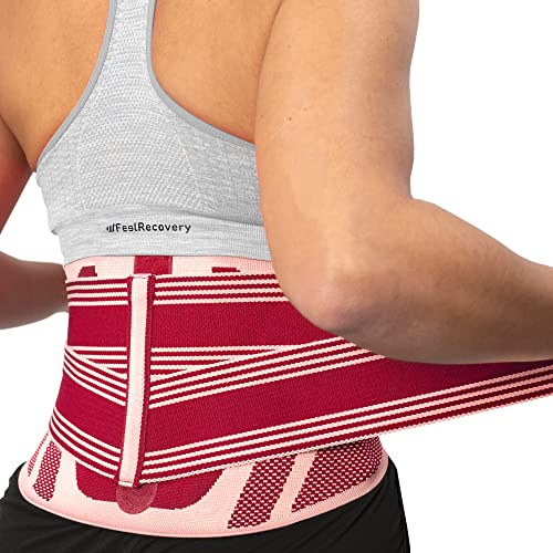 Rückenbandage für Herren & Damen - Rückenstützgürtel für Arbeit & Sport - Unterstützung des unteren Rückens bei Ischias, Bandscheibenvorfall, Skoliose & Rückenschmerzen (M, Bordeaux)