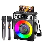 BONAOK Karaoke Mikrofon Erwachsene, Tragbare Karaoke-Maschine, Bluetooth-Karaoke-System mit 2 Mikrofonen, wiederaufladbare Party-Karaoke-Lautsprecher-Maschine, 15 Watt Musik-Box mit Lichteffekt T03