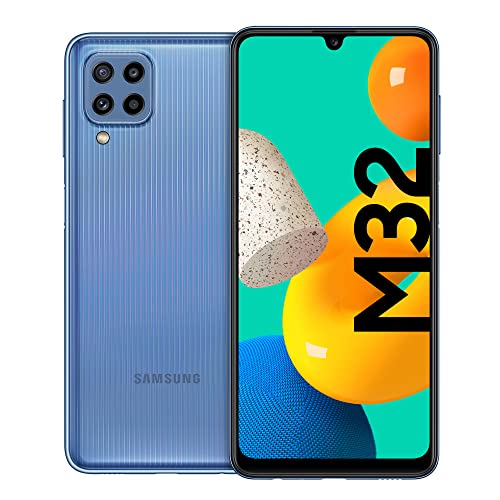 Samsung Galaxy M32 Android Smartphone ohne Vertrag, 6,4-Zoll -Infinity-U-Display, starker 5.000 mAh Akku, 128 GB/6 GB RAM, Handy in Blau, deutsche Version exklusiv bei Amazon