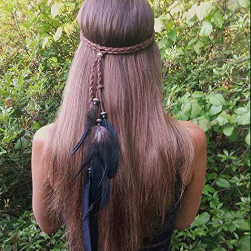 Runmi Boho-Feder-Stirnband, Hippie-Stil, indischer Kopfschmuck, 1920er-Jahre-Feder-Kopfkette, Haarteil, Schmuck für Frauen und Mädchen (B)
