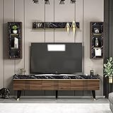 Homidea KARYA Wohnwand – Wohnzimmer TV Set – TV Schrank – TV Lowboard – Fernsehtisch - TV Möbel mit 3 Türen in modernem Design (Nussbaum/Marmor)