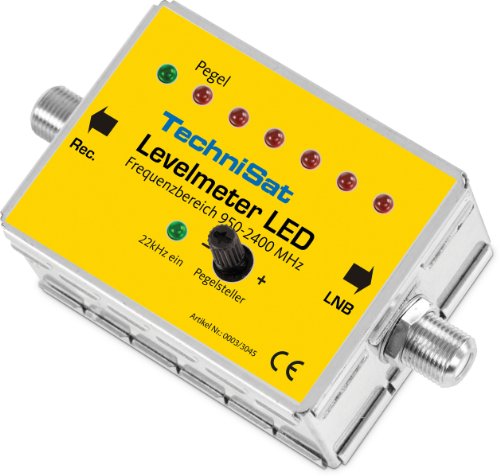 TechniSat LEVELMETER LED - Sat-Finder (Pegeleinsteller zur optimalen Ausrichtung einer Sat-Anlage, 7-Elemente LED Anzeige, akustisches Signal, 2 F-Stecker - Kupplung-)