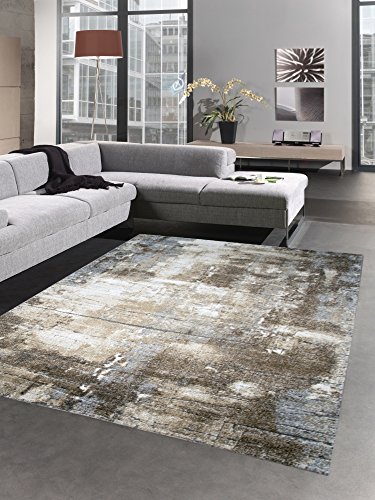 Designer Teppich Wohnzimmerteppich Kurzflor Stein Optik braun beige grau Größe 160x230 cm