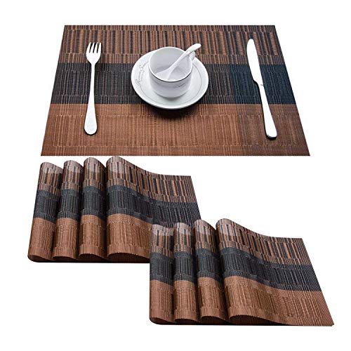 Top Fine – Platzmatten, umweltfreundliche, farbige, rechteckige Bambus-PVC-Restaurant-Tischsets für den Esstisch 30,5 cm x 45,7 cm, Brown&Black, 12'by18'(30x45cm)